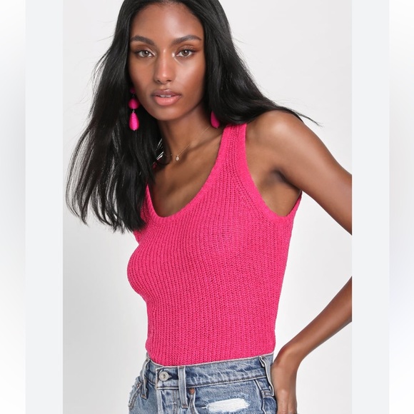 LULUS| Hot Pink Loose Knit Sweater Tank Top - Picture 1 of 4